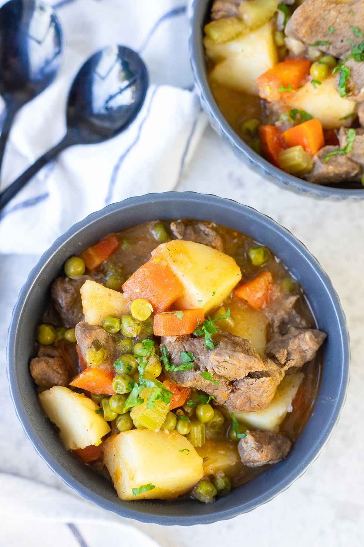 middle eastern lamb stew served in a bowl.