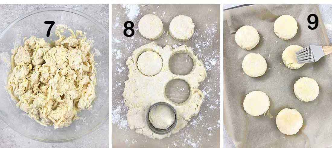 Roll out the dough for about 2 cm, and use a round biscuit cutter to cut it, then brush with egg wash.