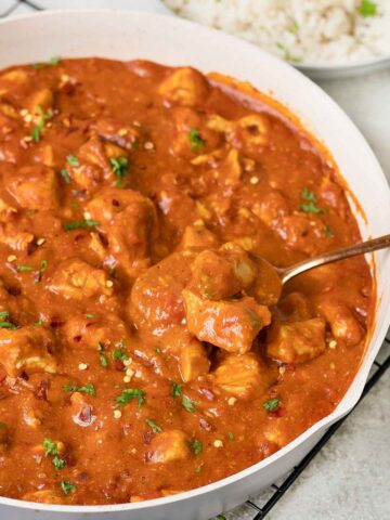 A spoonful of Indian chicken curry.