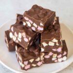 Chocolate Marshmallow Fudge cut into squares.