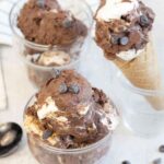 Chocolate Marshmallow Ice Cream in a cup and cone.