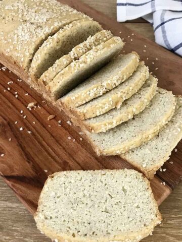 Keto Sesame Bread topped with Sesame seeds.