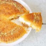 Cut a Kunafa slice.