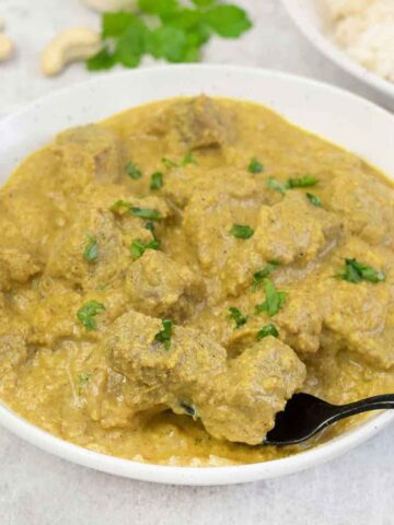 Lamb Korma in a serving dish.