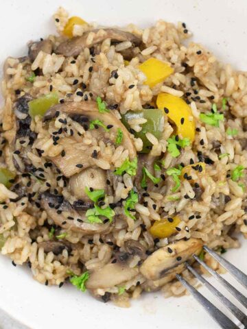 Mushroom Fried Rice in a serving plate.