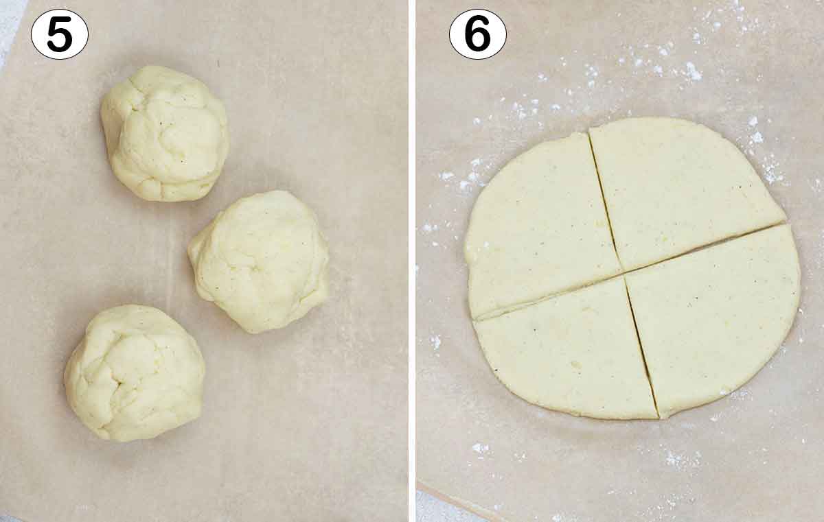 divide it into 3 even-sized balls and Roll the balls individually.