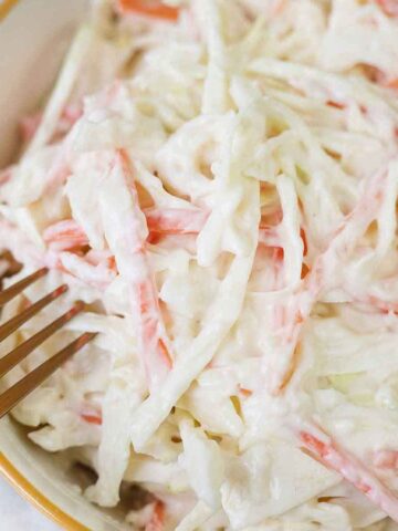 creamy coleslaw in a bowl.