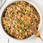 Kimchi Fried Rice with ground beef in a large bowl.