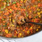 Savoury Mince with vegetables in a large skillet.