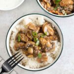 Teriyaki Mushrooms on top of white rice.