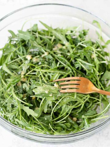 big bowl of rocket salad.