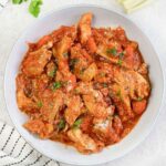 Chicken Bolognese in a serving plate.