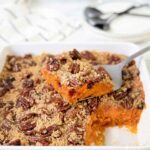 Old Fashioned sweet potato casserole with pecans.